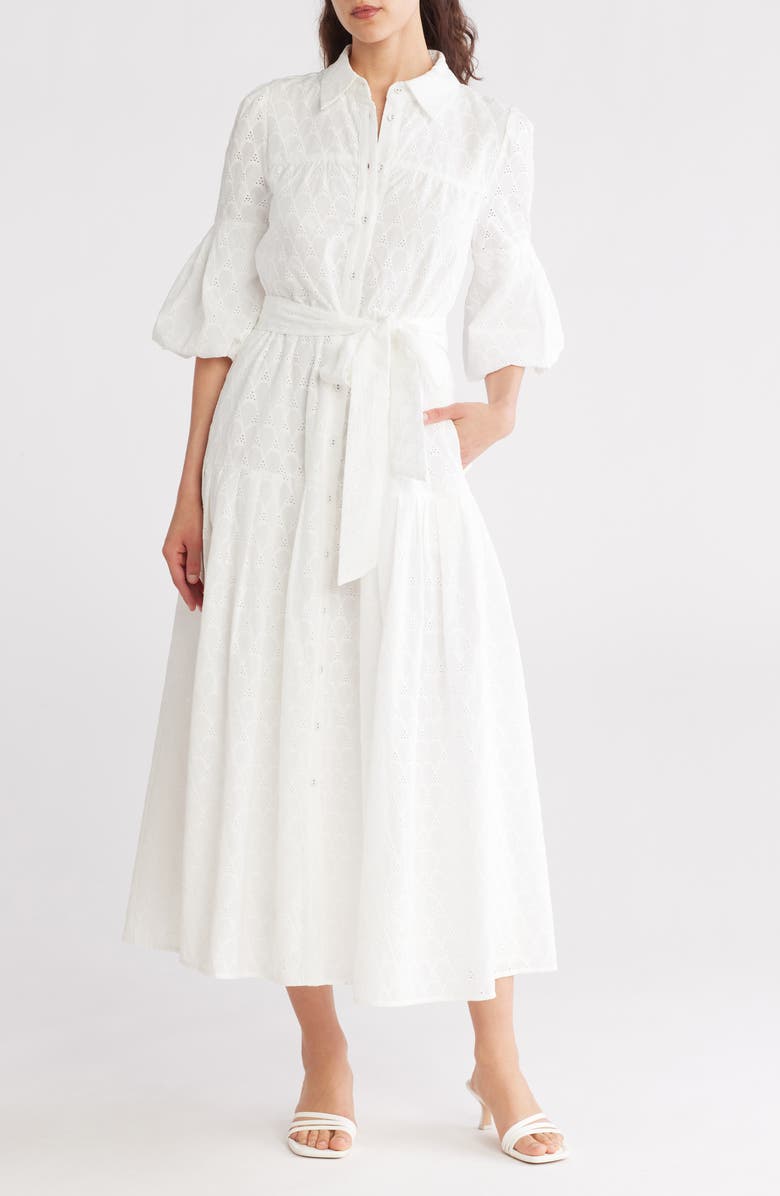 Avec Les Filles Eyelet Tie Waist Shirtdress, Main, color,