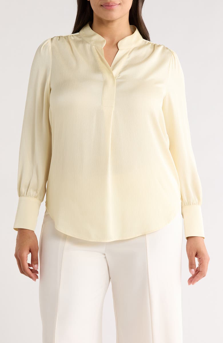 Anne Klein Pleated Satin Yoryu Top, Main, color, Whisper Yellow