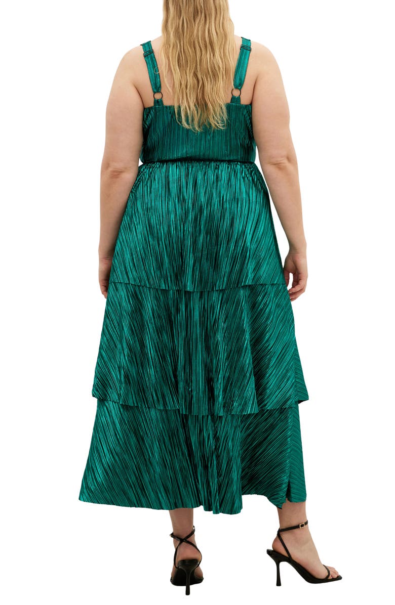 City Chic Metallic Tiered Maxi Dress, Alternate, color, Emerald