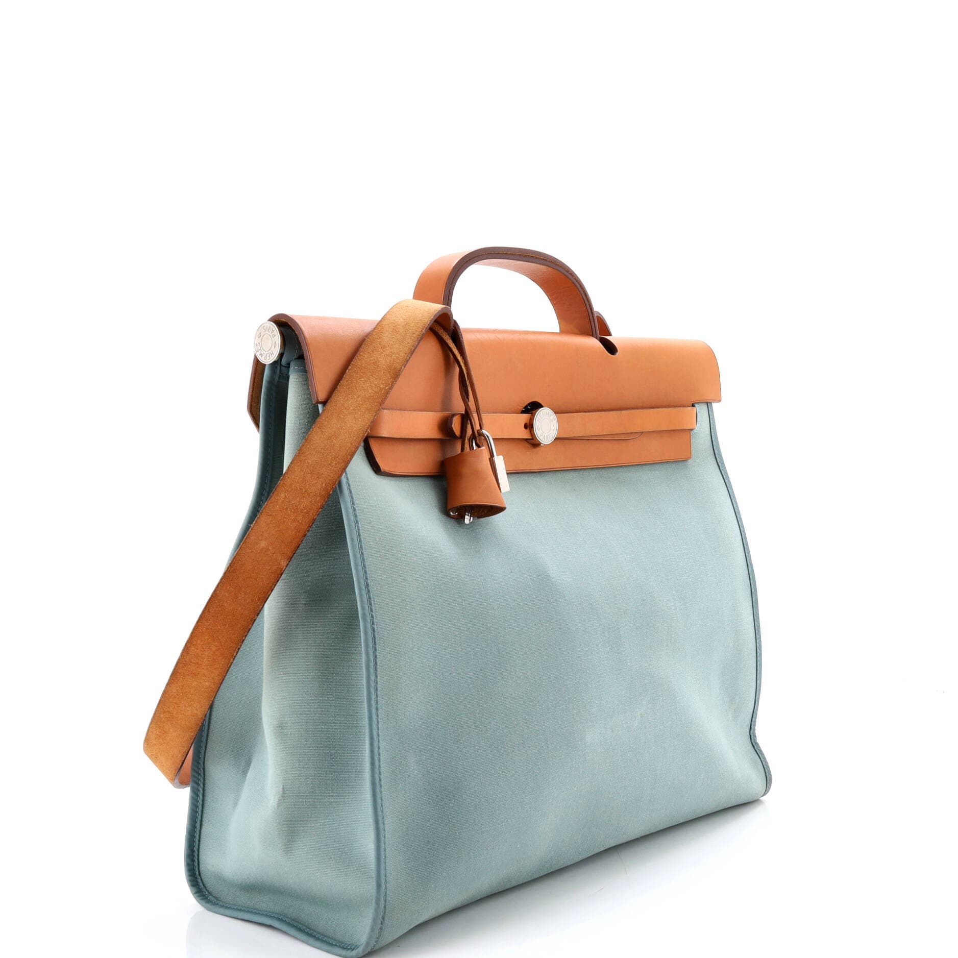 Pre-Owned Hermes Herbag Zip Leather and Toile 39, Alternate, color, Ciel