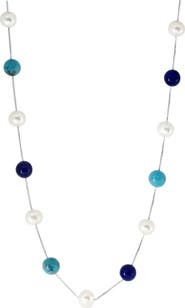 EFFY Sterling Silver Turquoise, Lapis & Freshwater Pearl Station Necklace