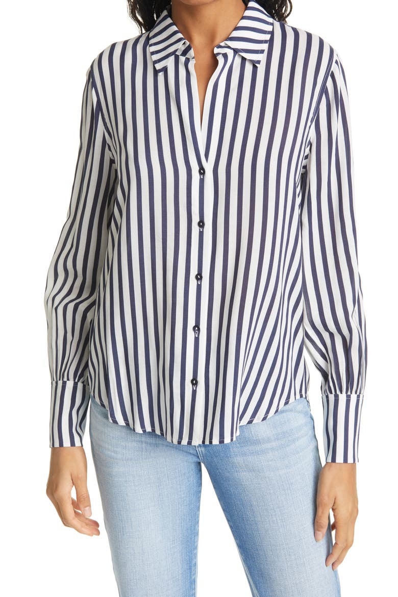 Jess Stripe Button-Up Blouse, Main, color, IVORY/ NAVY NAUTICAL STRIPE