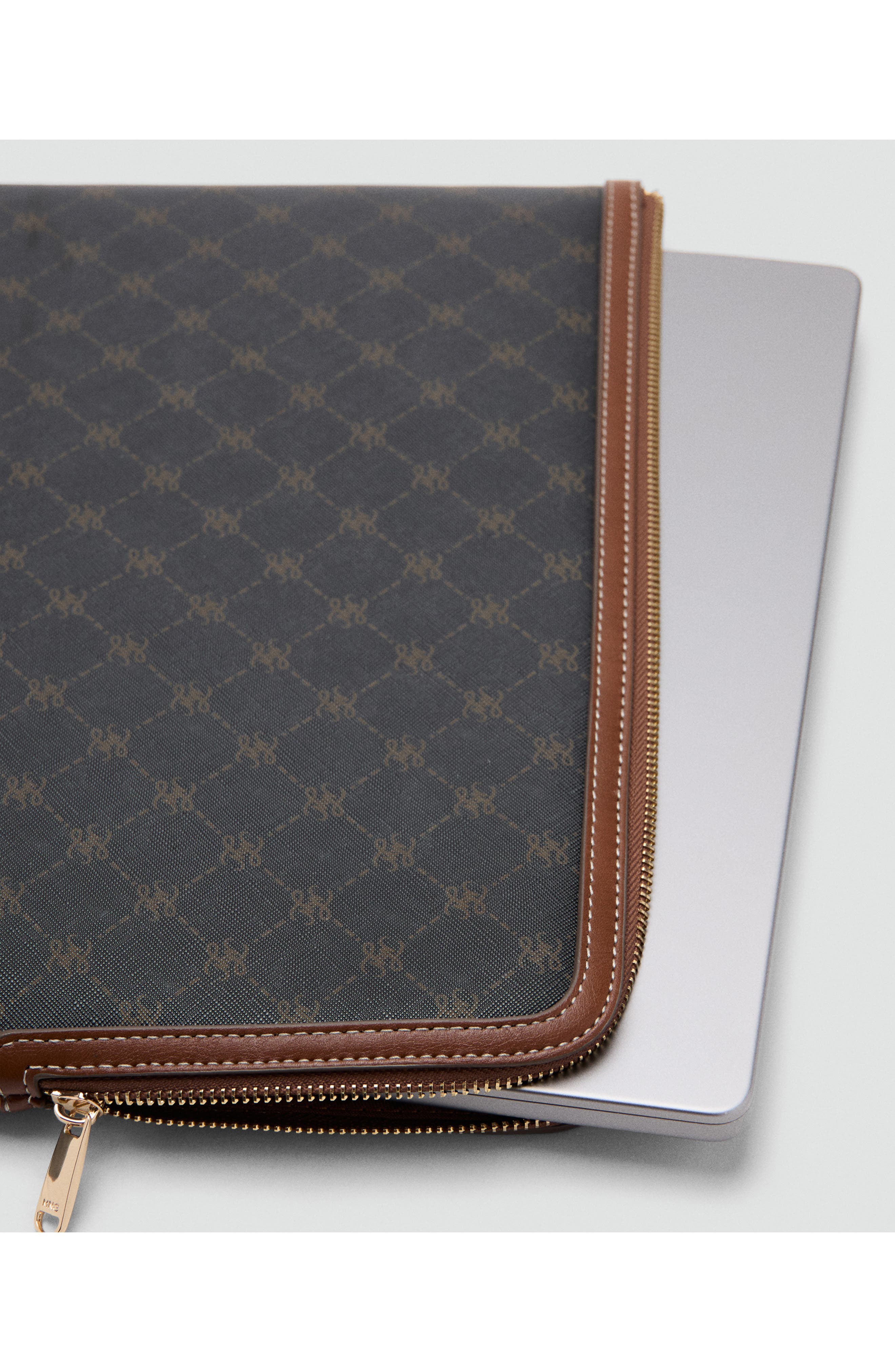MANGO Monogram Logo Faux Leather Laptop Case, Alternate, color, Brown
