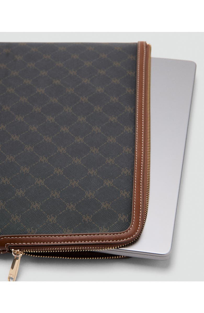 MANGO Monogram Logo Faux Leather Laptop Case, Alternate, color, Brown