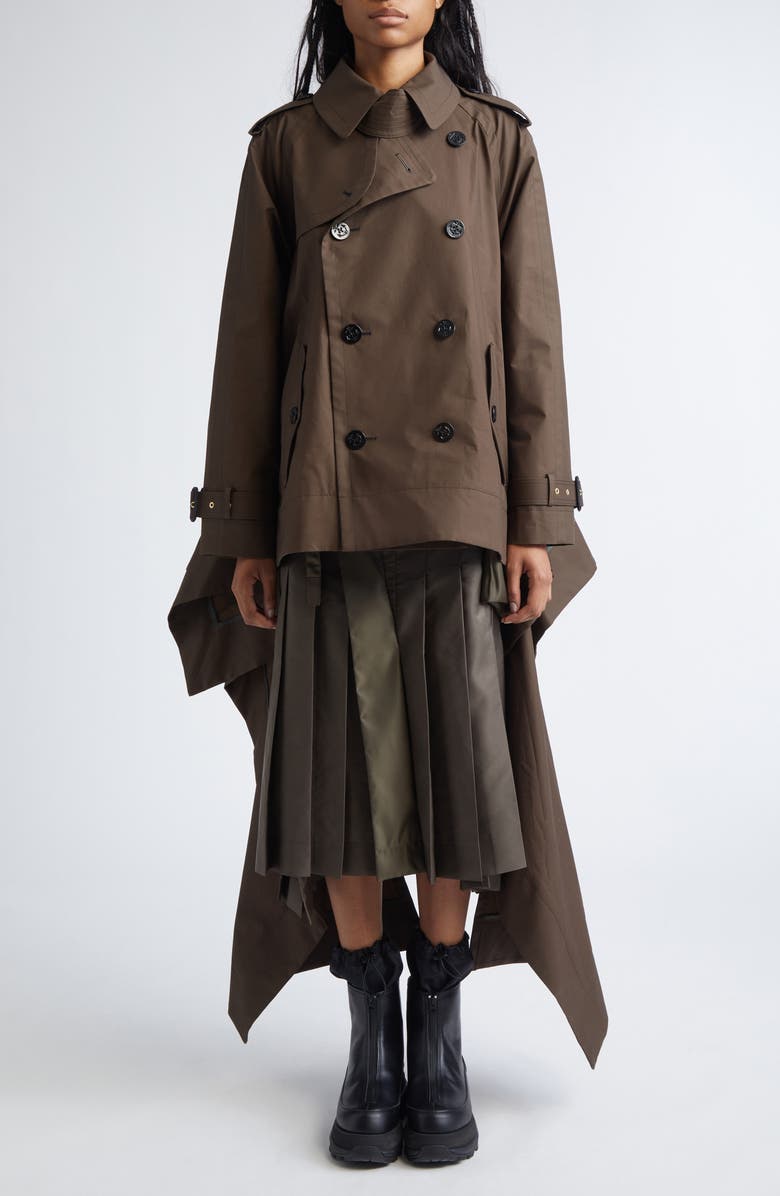 Sacai Cascade Panel Trench Coat, Alternate, color, Brown