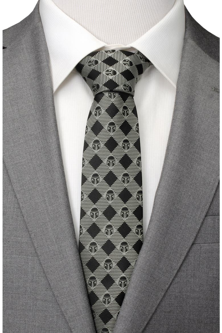 Mandalorian Plaid Silk Blend Tie, Alternate, color, GRAY