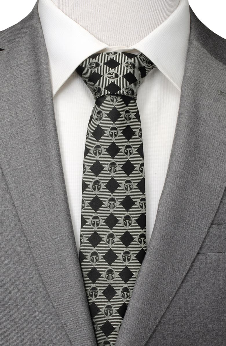 Cufflinks, Inc. Mandalorian Plaid Silk Blend Tie, Alternate, color, Gray