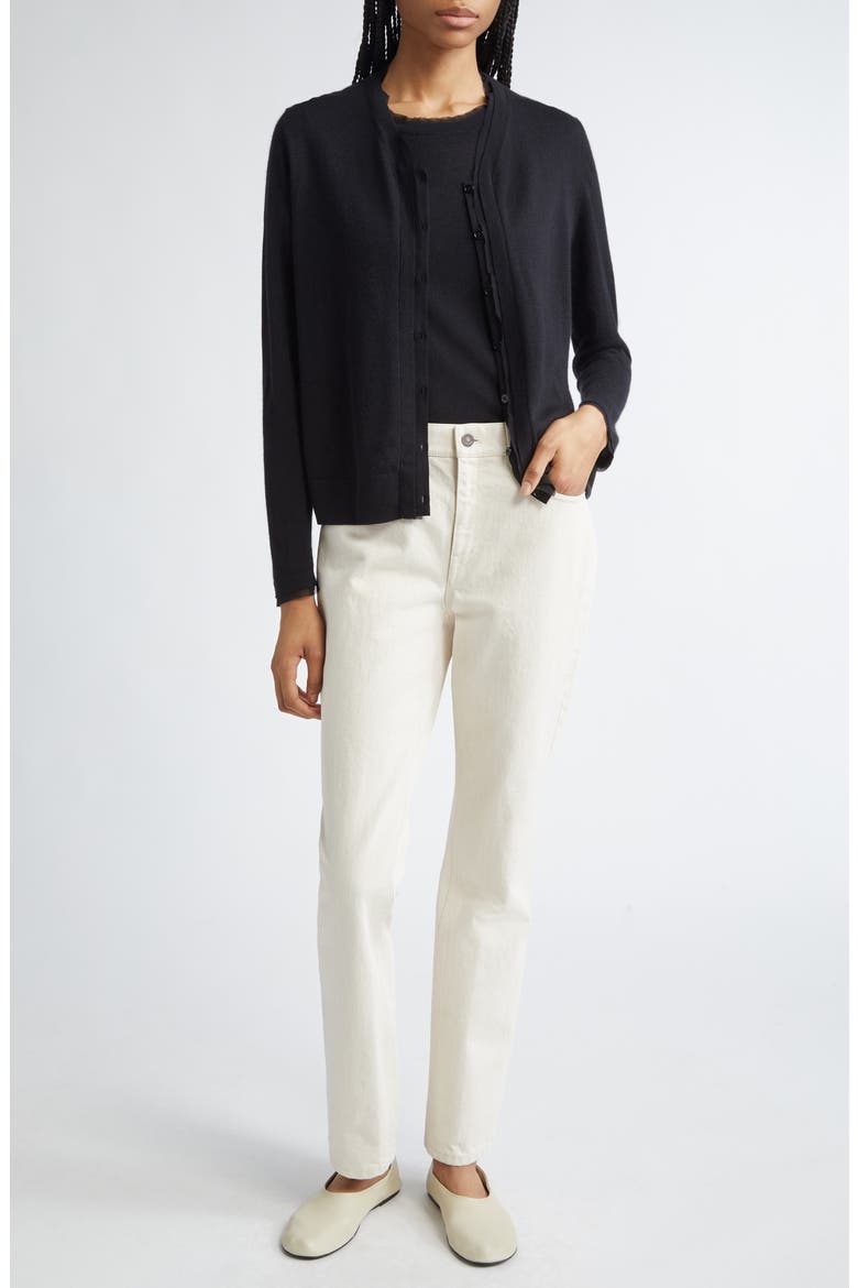 Chiffon Trim Cashmere Cardigan, Alternate, color, BLACK