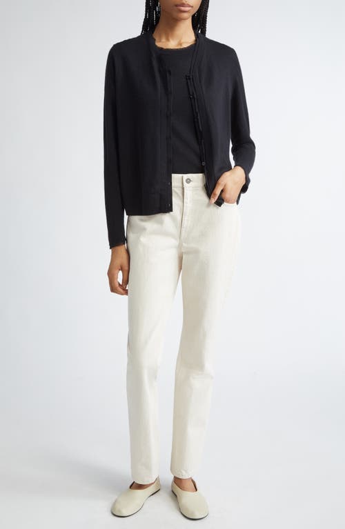 Shop Lafayette 148 New York Chiffon Trim Cashmere Cardigan In Black