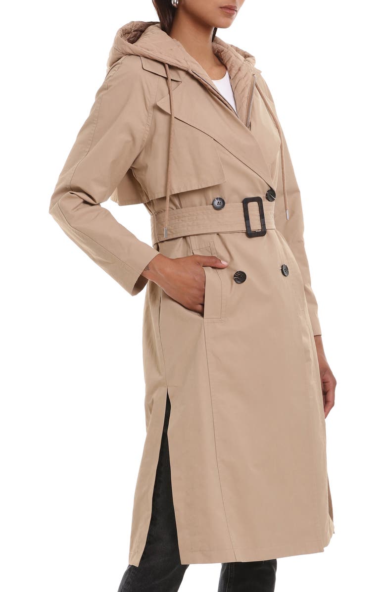 Avec Les Filles Hooded Belted Water Resistant Rain Coat, Alternate, color, Khaki