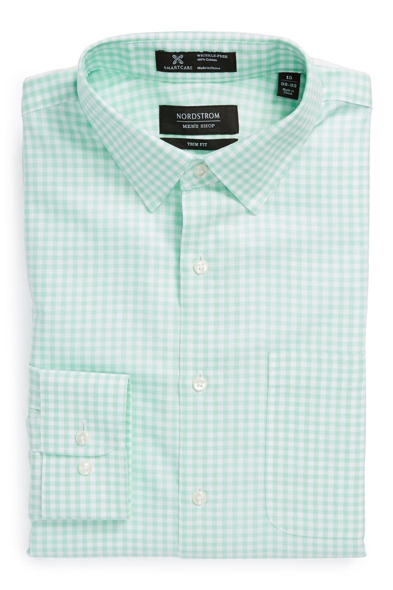 Nordstrom Smartcare™ Wrinkle Free Trim Fit Dress Shirt, Main, color, GREEN- ASH