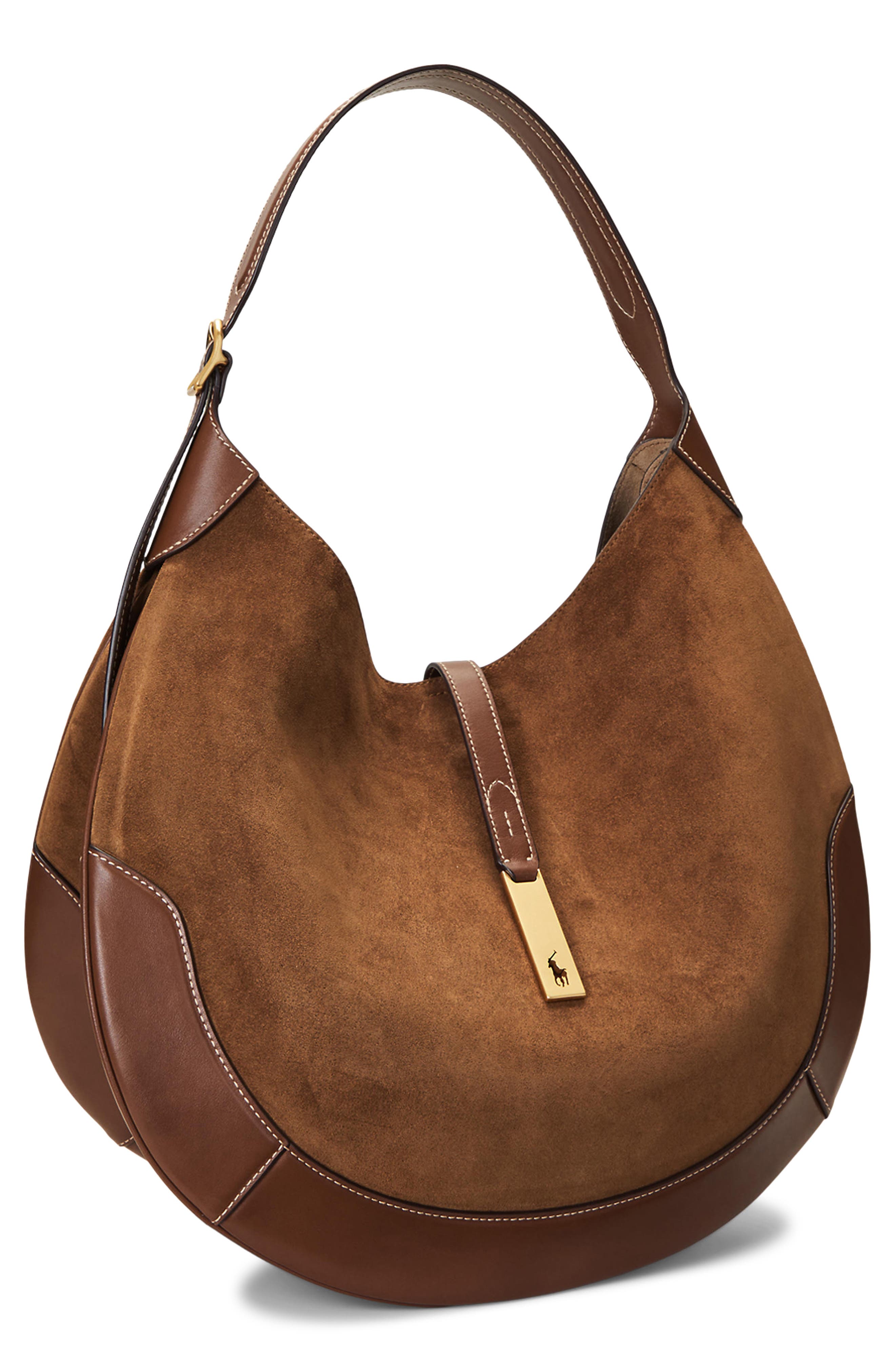 Polo ID Suede & Leather Shoulder Bag, Alternate, color, CINNAMON/ CUOIO