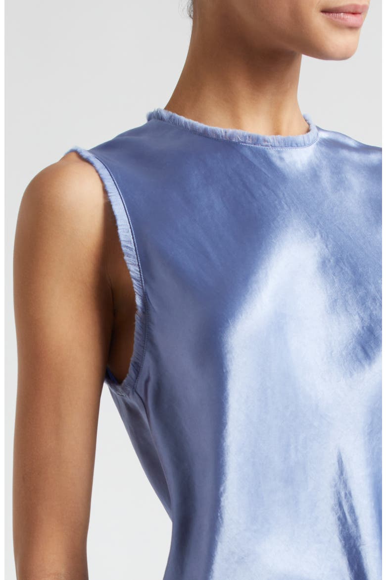Frayed Edge Sleeveless Satin Shell, Alternate, color, AZURE GEM