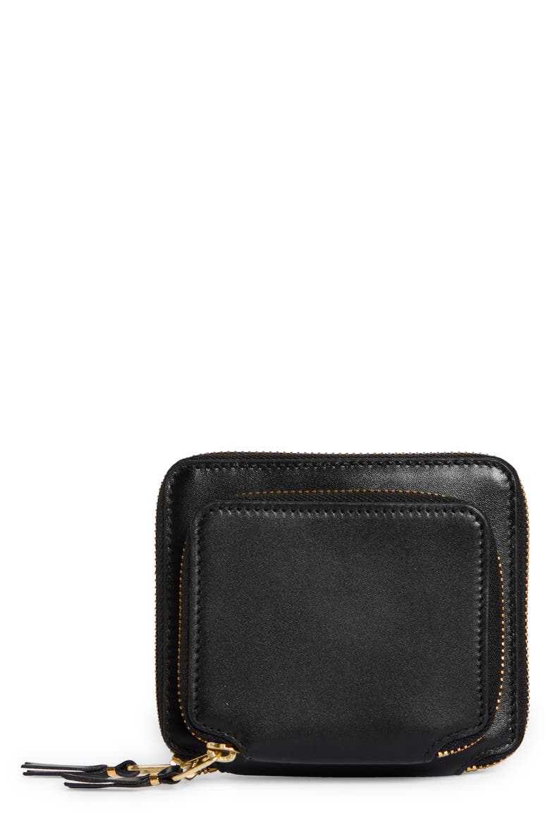 Outside Pocket Two-Compartment Leather Wallet, Main, color, BLACK