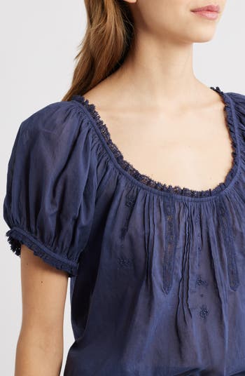 Frederica Floral Embroidered Organic Cotton Voile Top