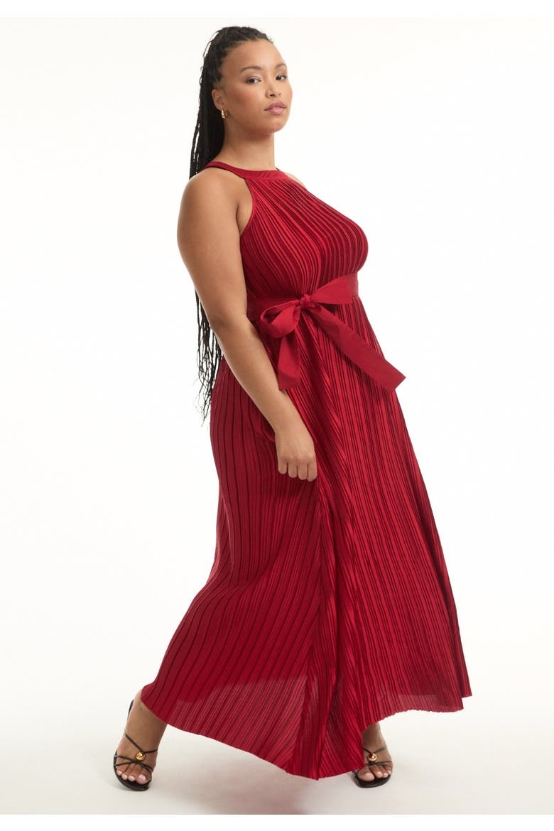 Pleated Halter Maxi Dress, Alternate, color, BOLD RED
