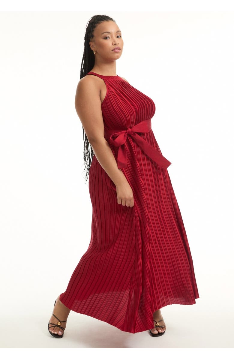 June + Vie Pleated Halter Maxi Dress, Alternate, color, Bold Red