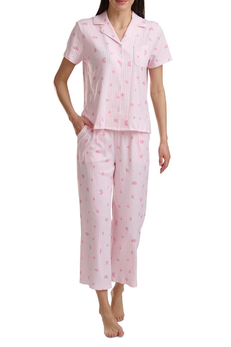 Notch Collar Crop Pajamas, Alternate, color, STRAWBERRY SAND STRIPE