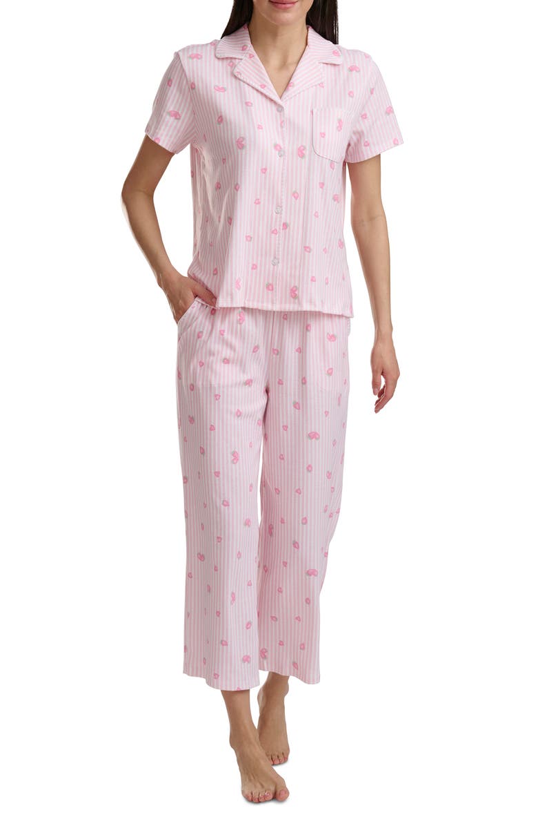 Splendid Notch Collar Crop Pajamas, Alternate, color, Strawberry Sand Stripe