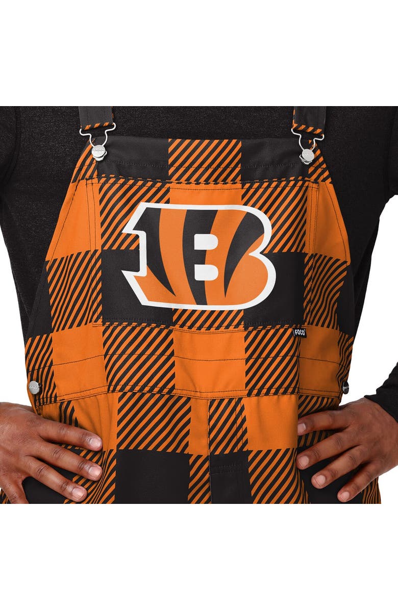 FOCO Men's FOCO  Orange Cincinnati Bengals Big Logo Plaid Overalls, Alternate, color, 
