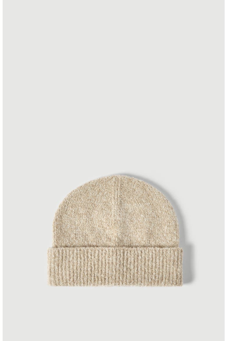 Virgin wool, silk and cashmere ribbed beanie, Main, color, Sand