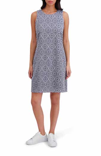 London Times Sleeveless Embroidered Eyelet Cotton Shift Dress