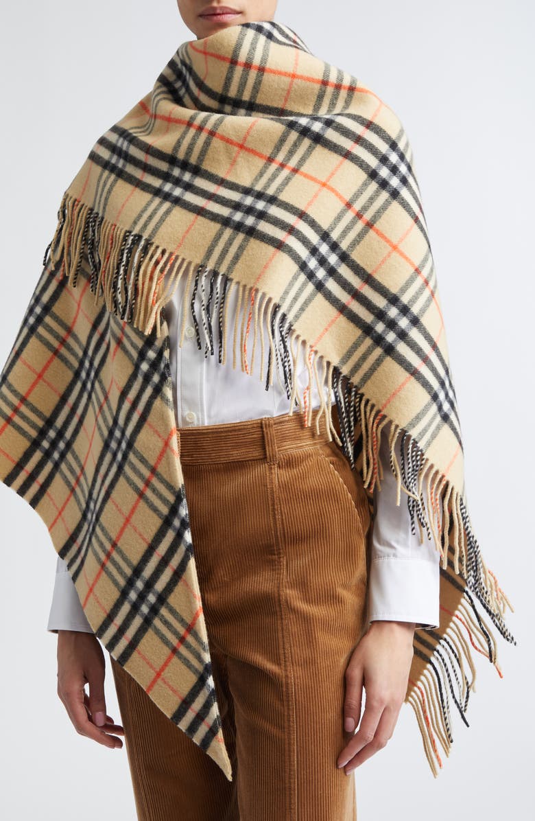 Burberry Medium Check Wool & Cashmere Cape, Alternate, color, Sand