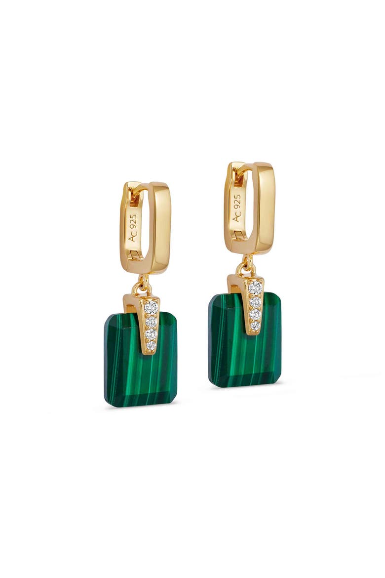Gold Deco Malachite Drop Huggies Earrings, Main, color, Malachite