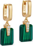 Astley Clarke Gold Deco Malachite Drop Huggies Earrings