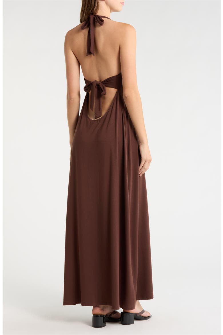 Alexa Plunge Halter Neck Midi Dress, Alternate, color, BROWN
