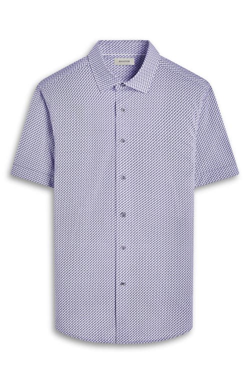 Bugatchi Miles Ooohcotton® Seigaiha Print Short Sleeve Button-up Shirt In Platinum