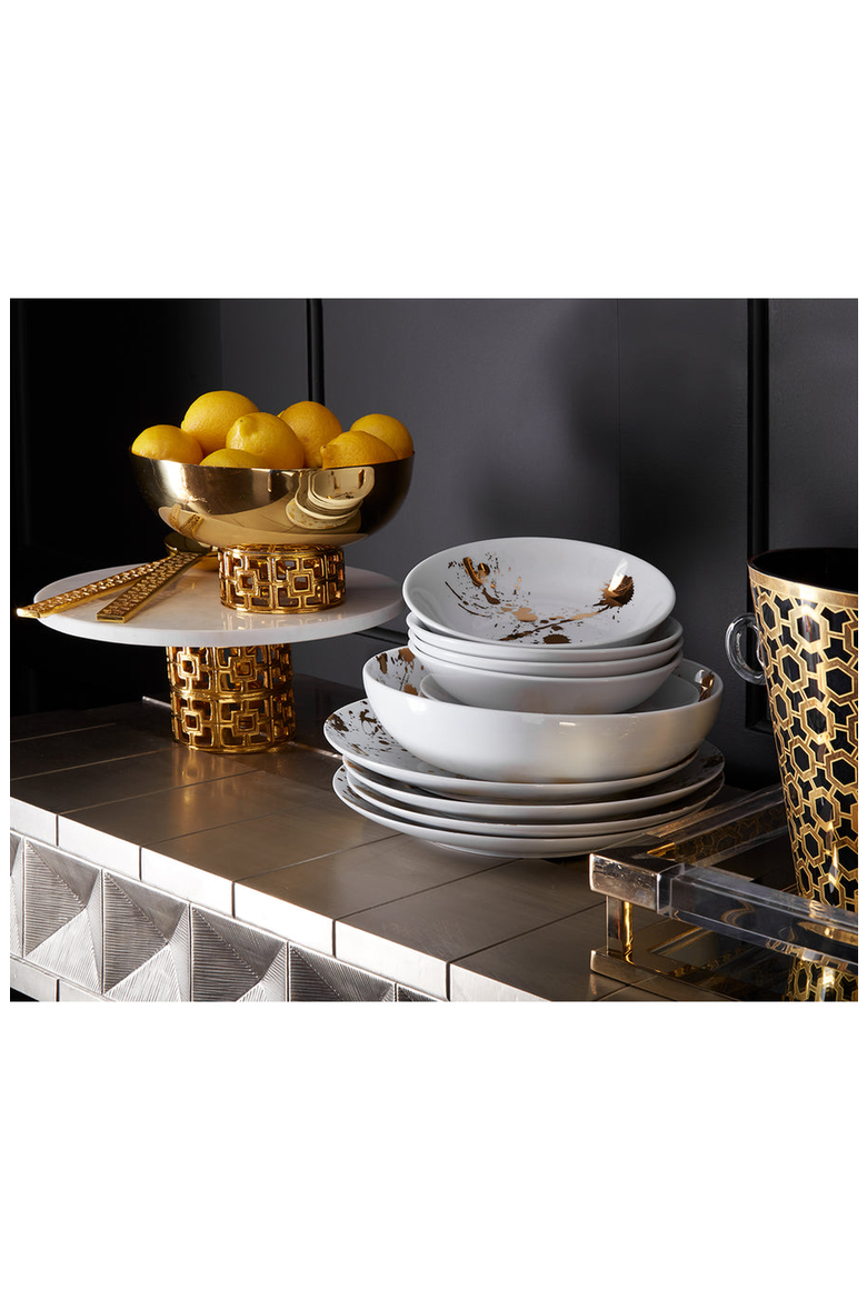 1948 Soup Bowl, Alternate, color, White / Gold Splatter