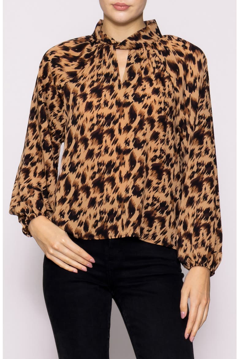 Twist Neck Long Sleeve Top, Main, color, TAUPE ANIMAL