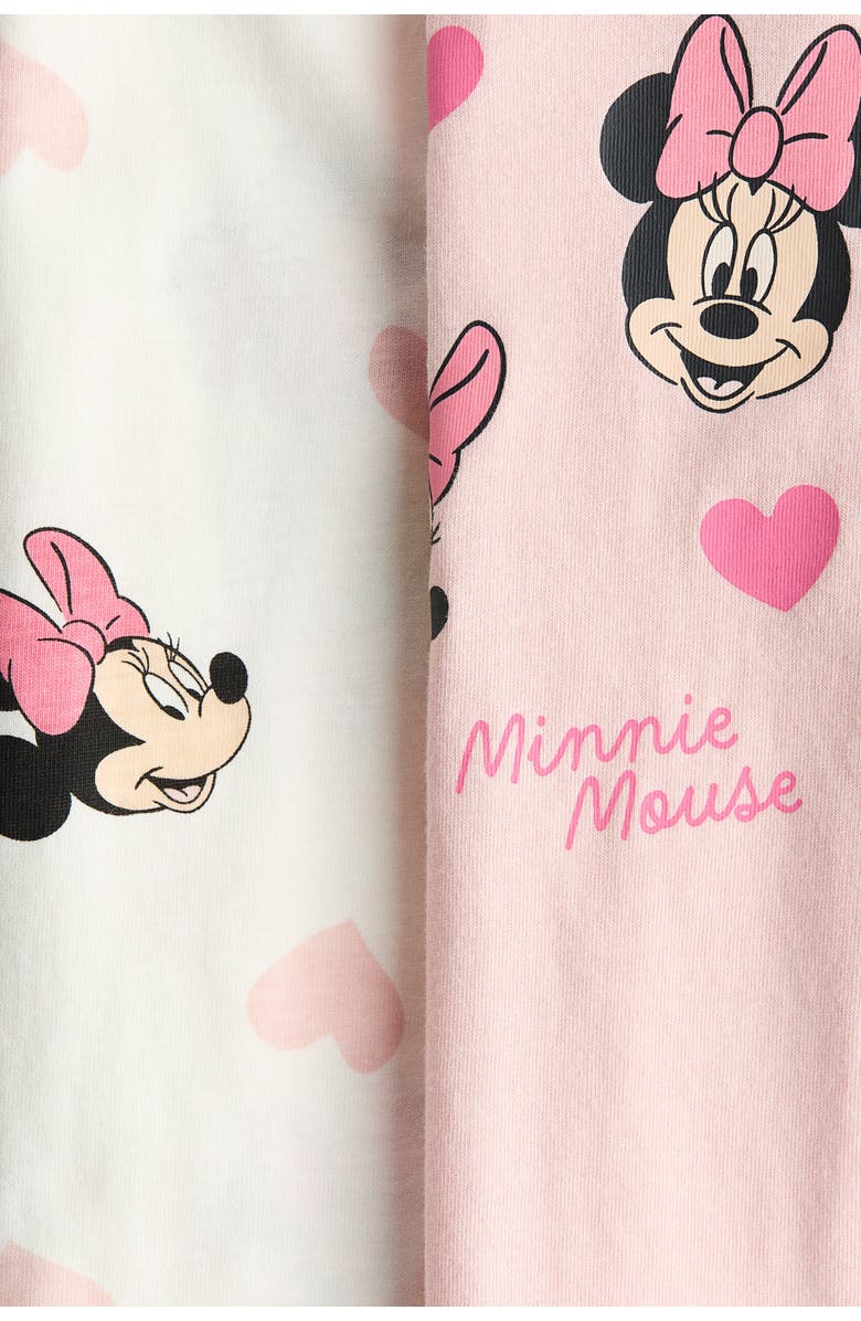 H&M 2-pack Printed Short Sleepsuits, Alternate, color, Light Pink/Minnie Mouse