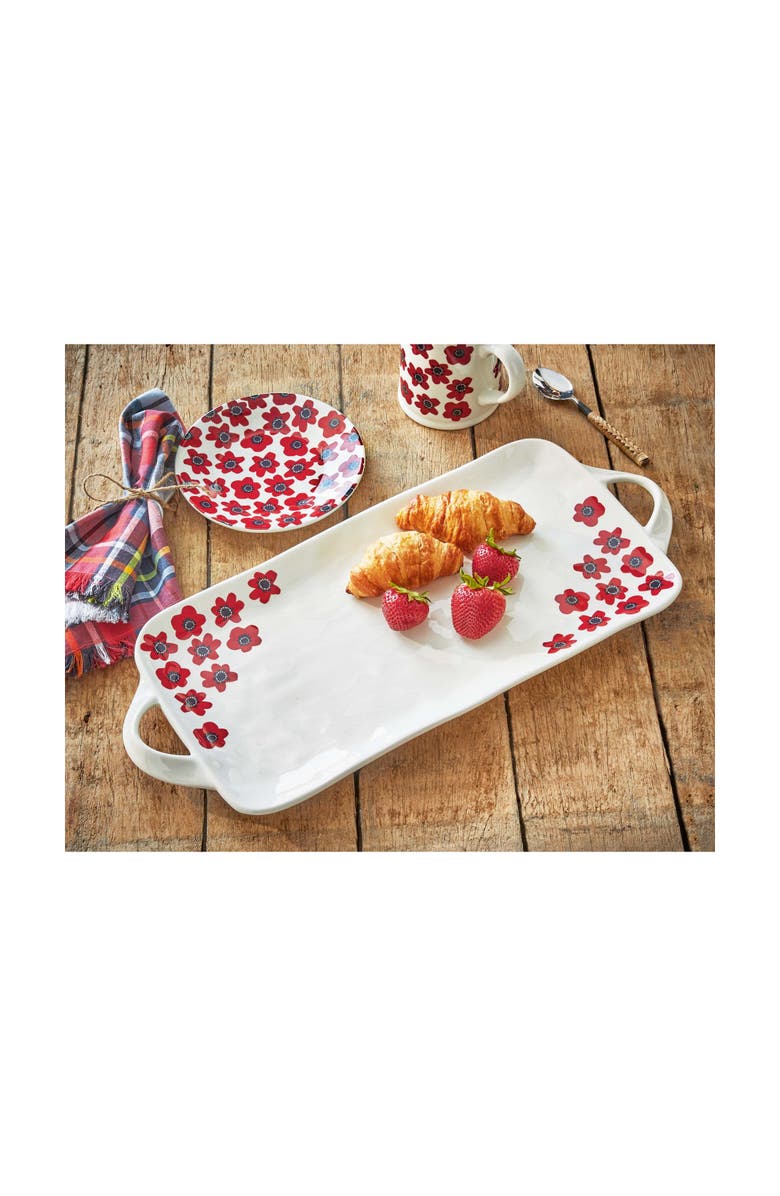 tag Happy Flower Red Floral Earthenware Platter with Handles, Alternate, color, Multicolored