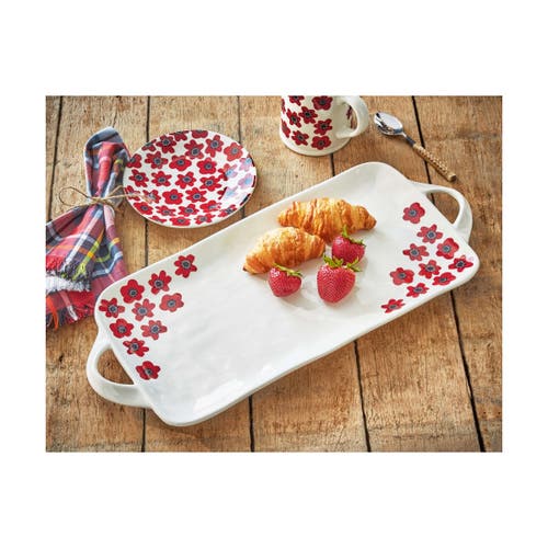 Tag Happy Flower Red Floral Earthenware Platter With Handles In Multi