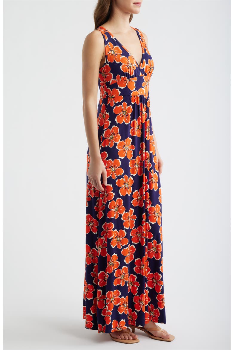 Floral Sleeveless Jersey Maxi Dress, Alternate, color, NAVY/ TANGERINE