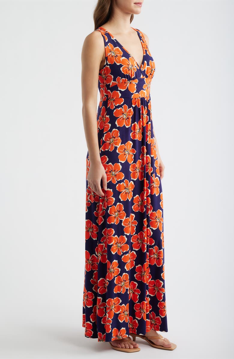 Loveappella Floral Sleeveless Jersey Maxi Dress, Alternate, color, Navy/ Tangerine