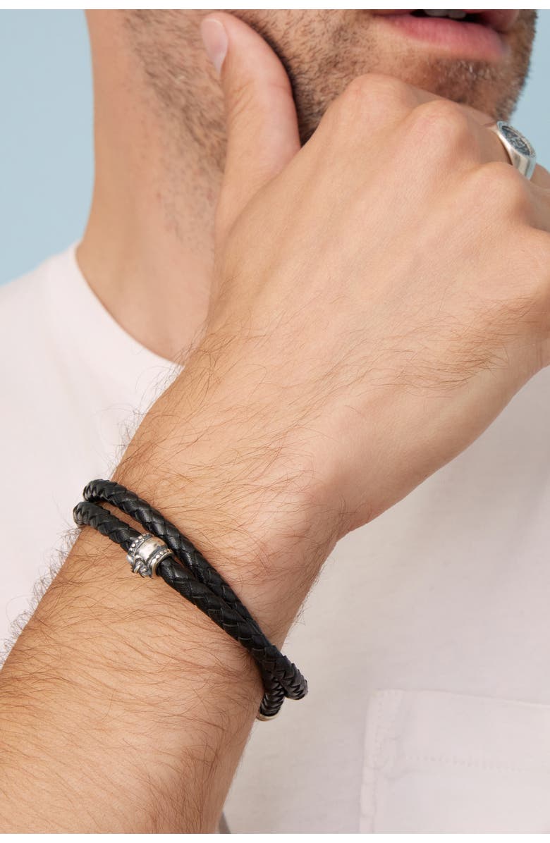 Oradina Mens Voyager Leather Bracelet in Sterling Silver, Alternate, color, Silver