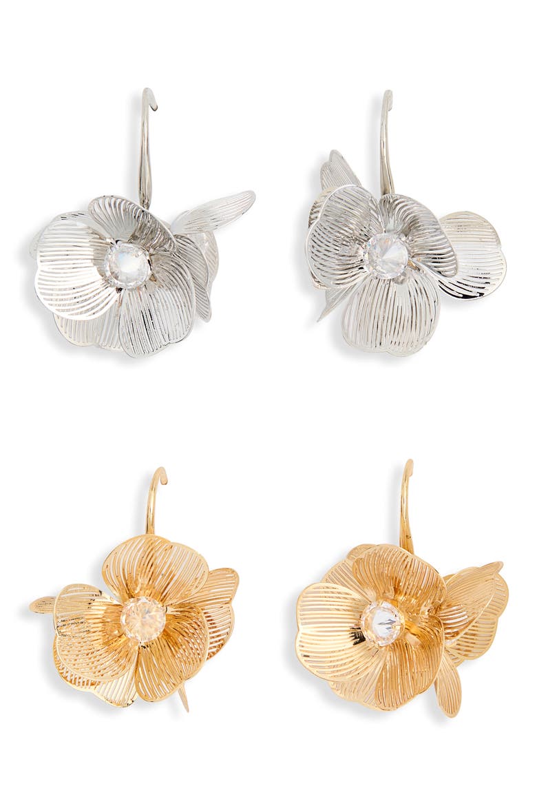 2-Pack Flower Hoop Earrings, Main, color, GOLD/ SILVER