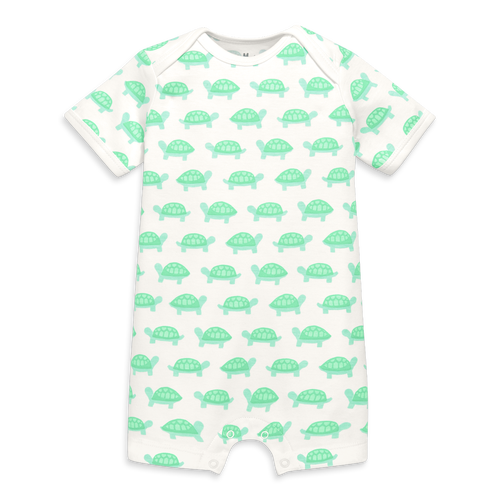 Primary Organic Animal Friends Babysuit Shortie In Lavender Baby Elephants