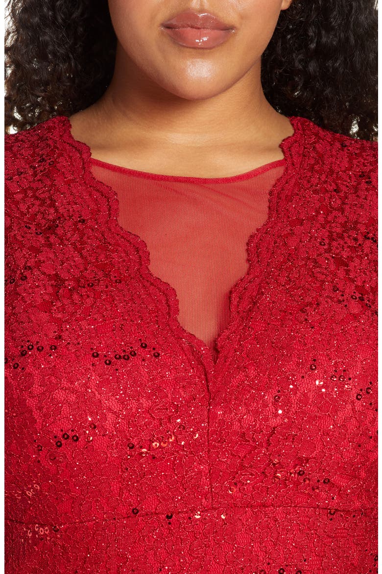 Lace & Sequin Cocktail Dress, Alternate, color, RED