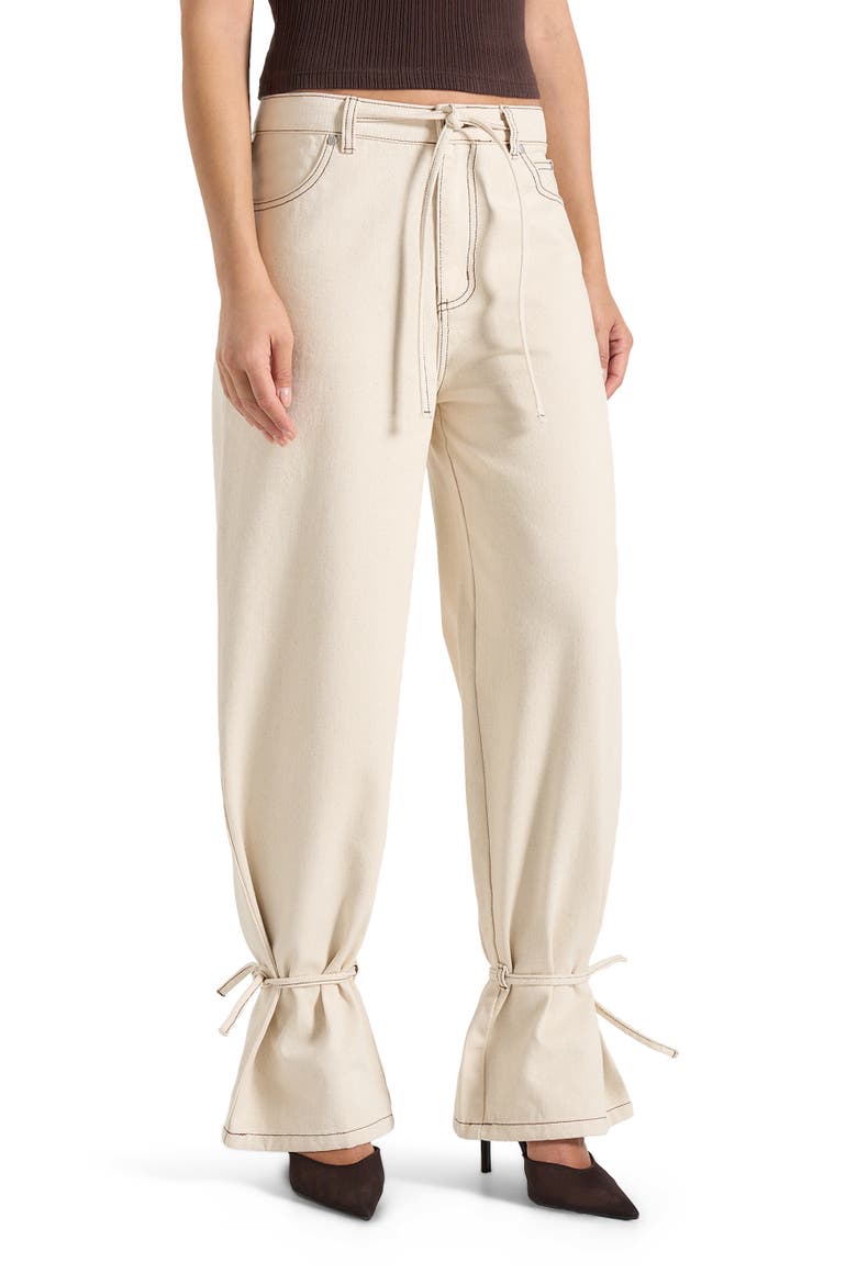 Faye Wide Leg Jeans With Tie Waist, Main, color, Cream