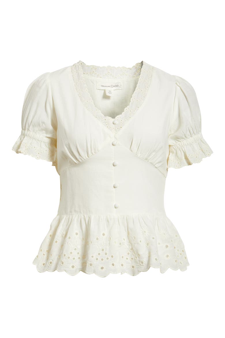 Cutwork Peplum Top, Alternate, color, IVORY EGRET