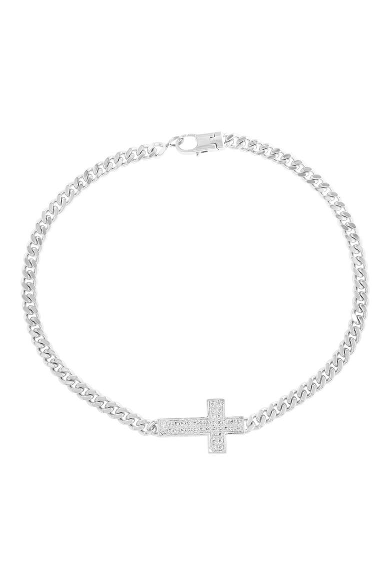 White Sapphire Pavè Cross Bracelet, Main, color, WHITE