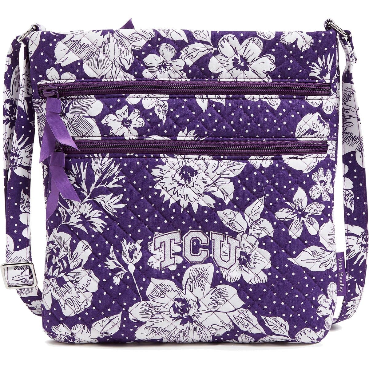 VERA BRADLEY TCU Horned Frogs Rain Garden Triple-Zip Hipster Crossbody Bag, Main, color, Purple