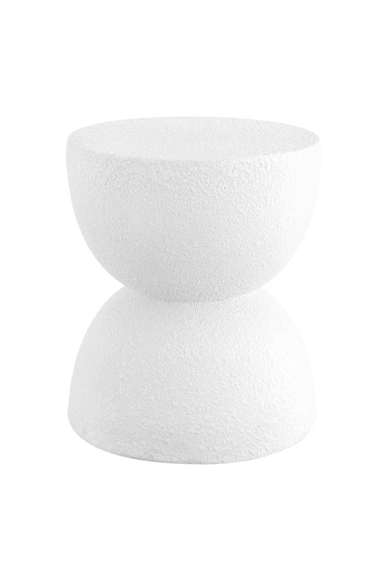 Greta Modern Frosted Textured Hourglass Indoor/Outdoor Stool & Side Table, All-Weather Patio Accent End Table, Main, color, White Frosted