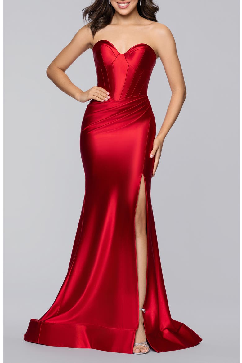 Strapless Satin Gown, Main, color, RED