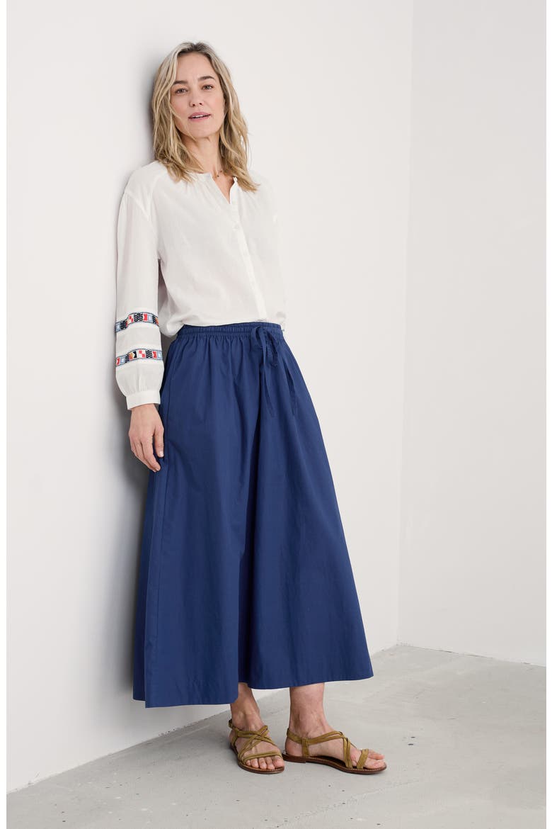 Organic Cotton Drawstring Maxi Skirt, Alternate, color, YACHT