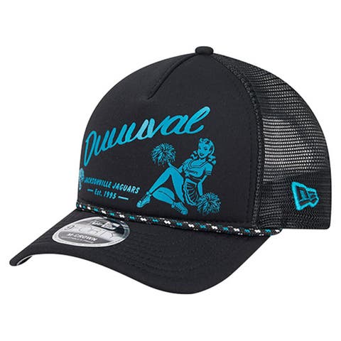 Men
s New Era Black Jacksonville Jaguars Gas Station 9FORTY A-Frame M-Crown Adjustable Trucker Hat
